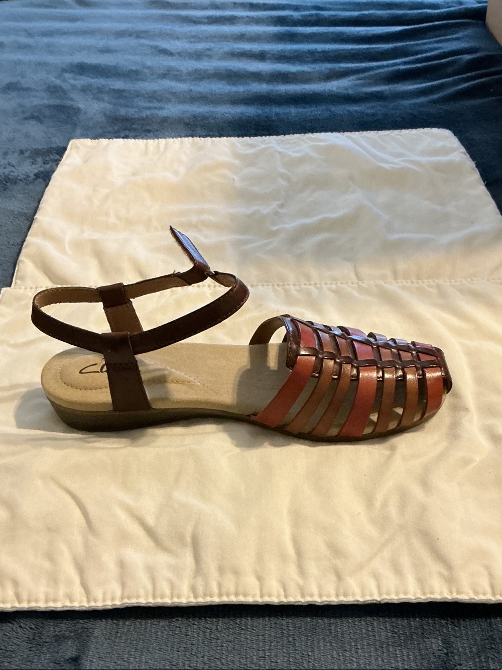 Clarks Women's Strappy Leather Ankle-Strap Sandal in Brown and Rust